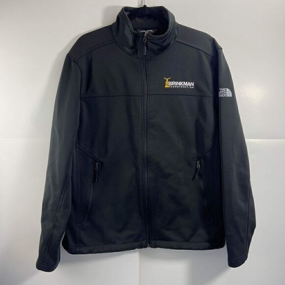 The North Face men's large windwall Soft-shell  Jacket Black Full Zip logo EUC - Picture 1 of 12